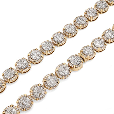 8MM 10k Yellow Gold 14CTW Baguette/Round Diamond 44.4g Iced Cluster Tennis Chain - Elite Jewelers - Necklaces & Chains
