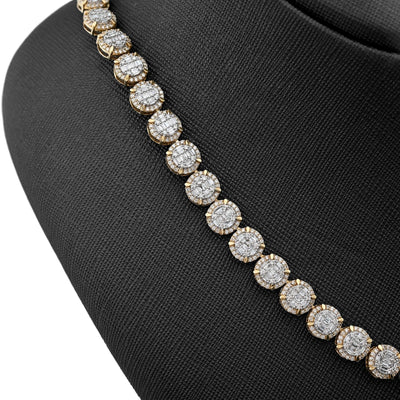8MM 10k Yellow Gold 14CTW Baguette/Round Diamond 44.4g Iced Cluster Tennis Chain - Elite Jewelers - Necklaces & Chains