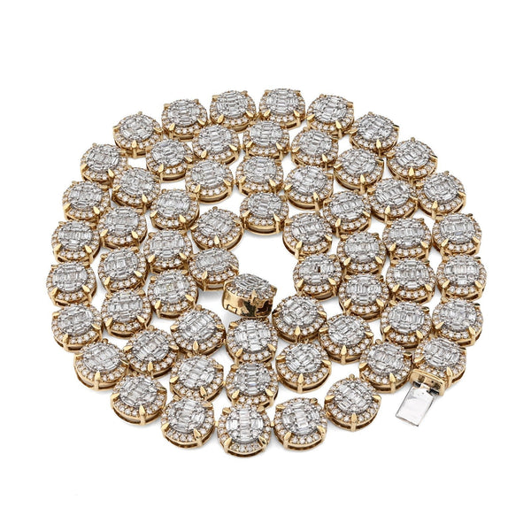 8MM 10k Yellow Gold 14CTW Baguette/Round Diamond 44.4g Iced Cluster Tennis Chain - Elite Jewelers - Necklaces & Chains
