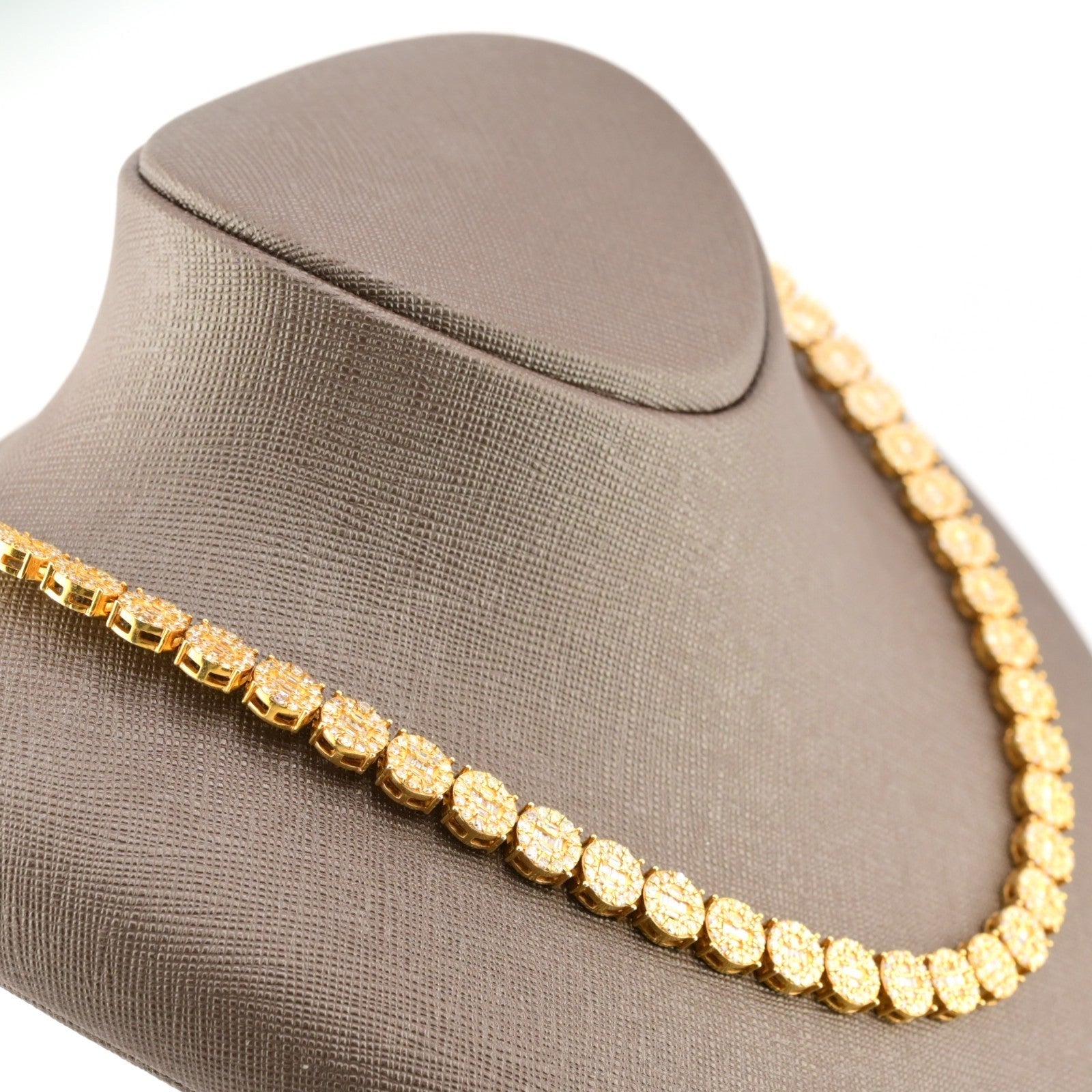 8MM 10k Yellow Gold 20 Inch 18CTW Round/Baguette Diamond Tennis Chain 58.3gms - Elite Jewelers - Necklaces & Chains