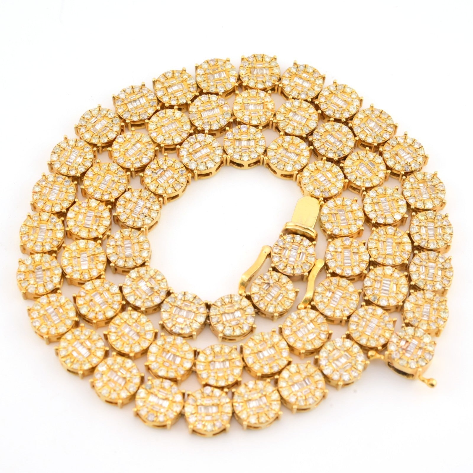 8MM 10k Yellow Gold 20 Inch 18CTW Round/Baguette Diamond Tennis Chain 58.3gms - Elite Jewelers - Necklaces & Chains