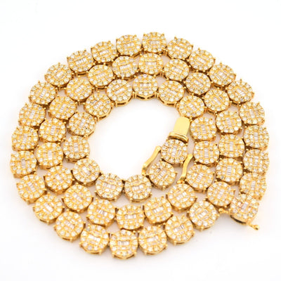 8MM 10k Yellow Gold 20 Inch 18CTW Round/Baguette Diamond Tennis Chain 58.3gms - Elite Jewelers - Necklaces & Chains