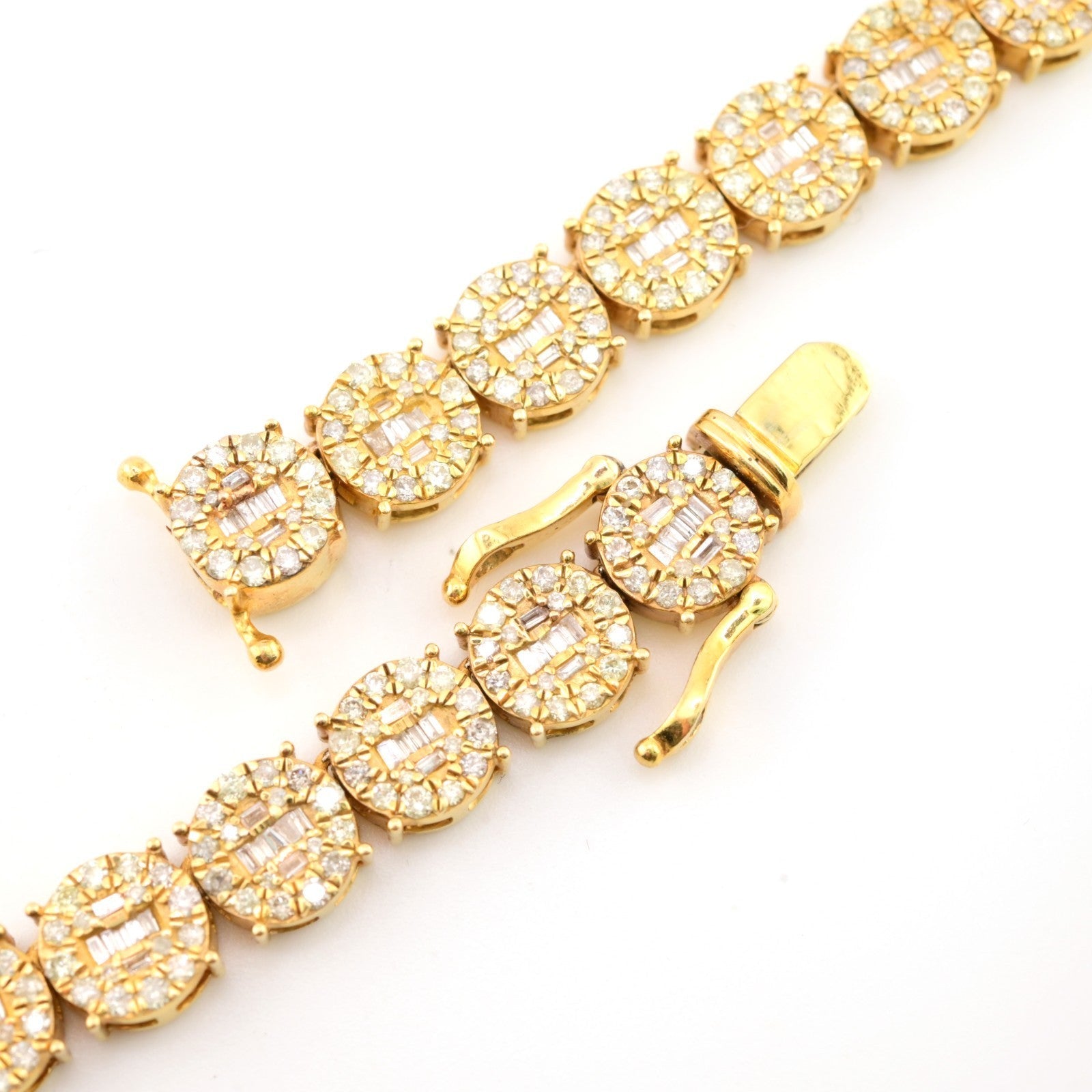 8MM 10k Yellow Gold 20 Inch 18CTW Round/Baguette Diamond Tennis Chain 58.3gms - Elite Jewelers - Necklaces & Chains