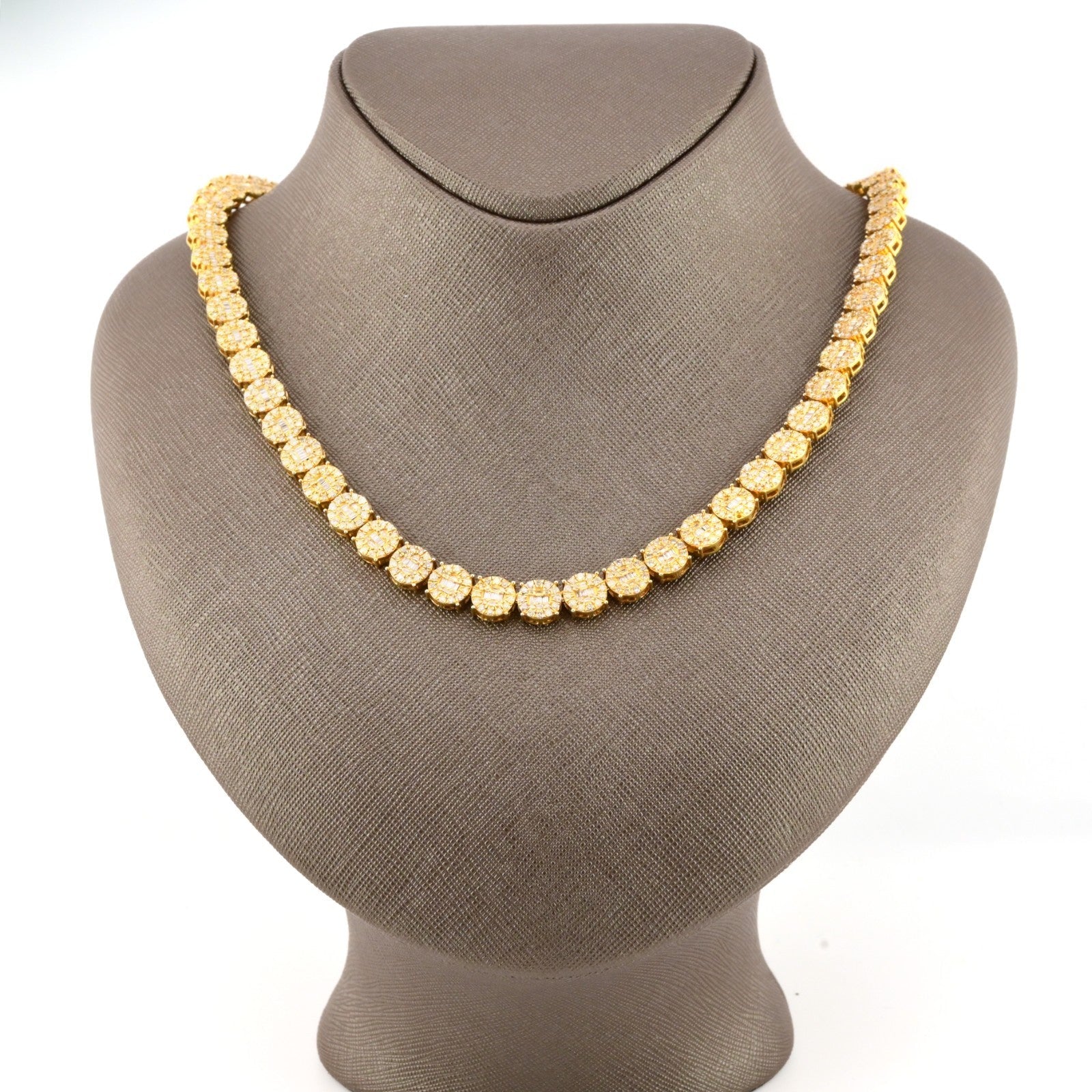 8MM 10k Yellow Gold 20 Inch 18CTW Round/Baguette Diamond Tennis Chain 58.3gms - Elite Jewelers - Necklaces & Chains