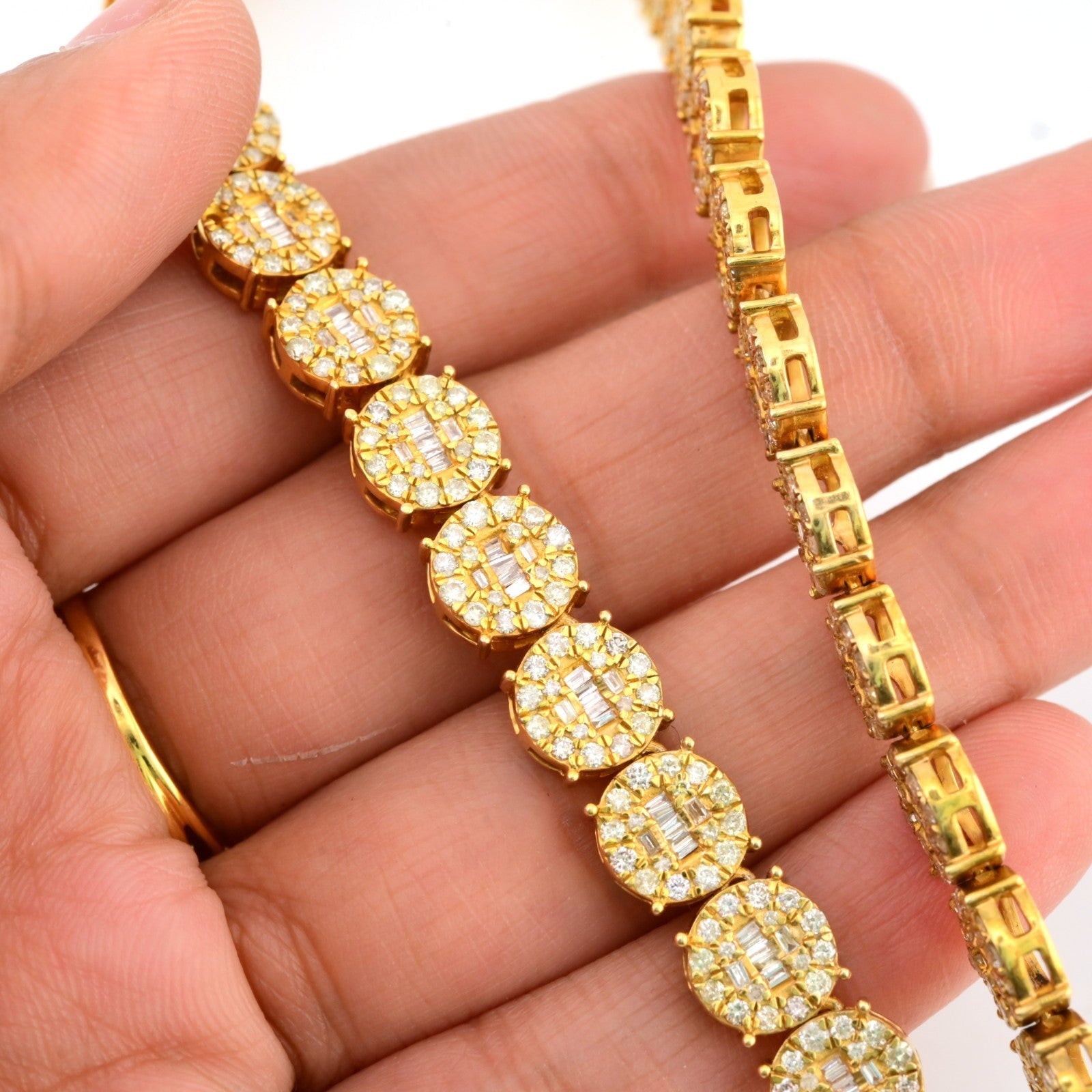 8MM 10k Yellow Gold 20 Inch 18CTW Round/Baguette Diamond Tennis Chain 58.3gms - Elite Jewelers - Necklaces & Chains