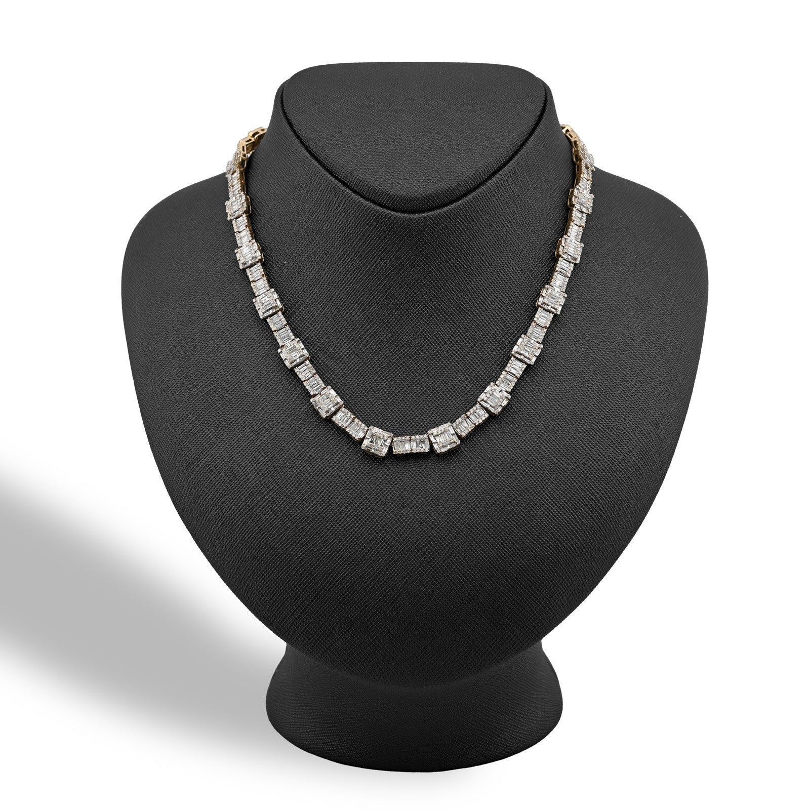 8MM 10k Yellow Gold 22CTW Baguette/Round 50gms Diamond Halo Cluster Tennis Chain - Elite Jewelers - Necklaces & Chains