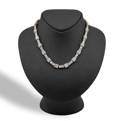 8MM 10k Yellow Gold 22CTW Baguette/Round 50gms Diamond Halo Cluster Tennis Chain - Elite Jewelers - Necklaces & Chains