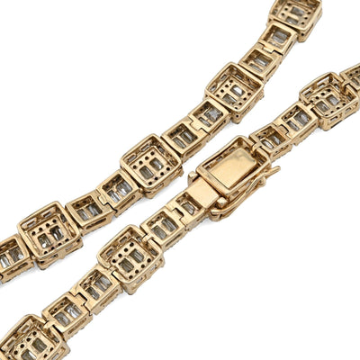 8MM 10k Yellow Gold 22CTW Baguette/Round 50gms Diamond Halo Cluster Tennis Chain - Elite Jewelers - Necklaces & Chains
