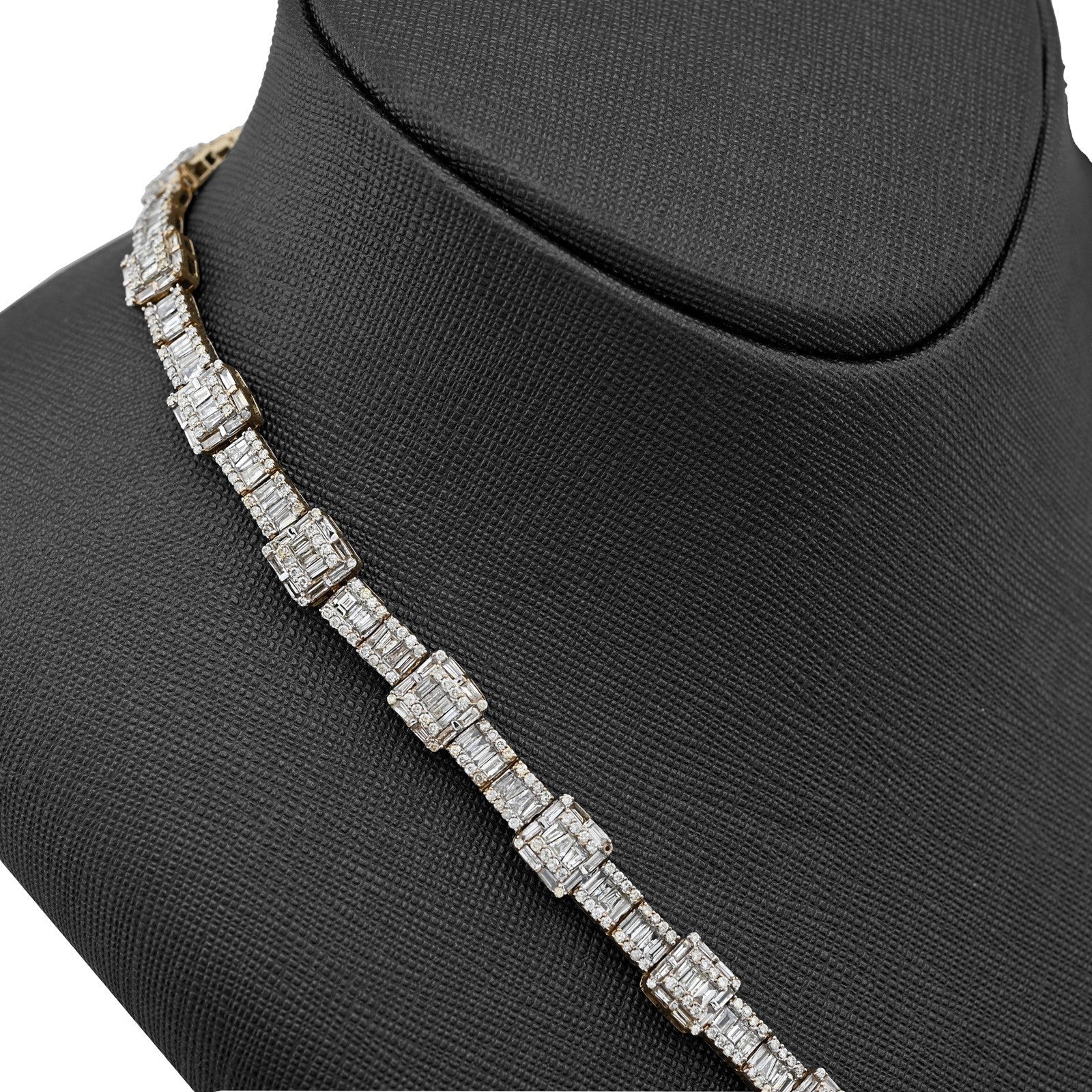 8MM 10k Yellow Gold 22CTW Baguette/Round 50gms Diamond Halo Cluster Tennis Chain - Elite Jewelers - Necklaces & Chains