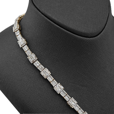 8MM 10k Yellow Gold 22CTW Baguette/Round 50gms Diamond Halo Cluster Tennis Chain - Elite Jewelers - Necklaces & Chains