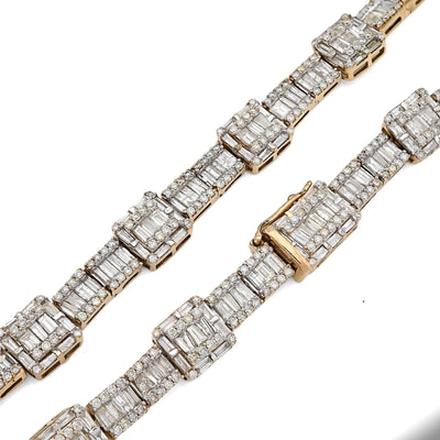 8MM 10k Yellow Gold 22CTW Baguette/Round 50gms Diamond Halo Cluster Tennis Chain - Elite Jewelers - Necklaces & Chains