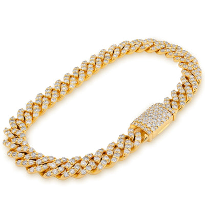 8MM 10k Yellow Gold 30.3gms 6.87CTW Natural Diamond Cuban Link Bracelet 8 Inches - Elite Jewelers - Bracelets