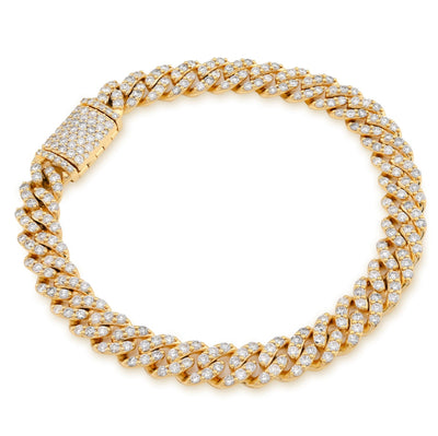 8MM 10k Yellow Gold 30.3gms 6.87CTW Natural Diamond Cuban Link Bracelet 8 Inches - Elite Jewelers - Bracelets
