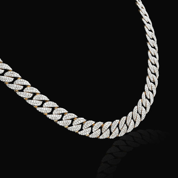 8MM 10k Yellow Gold 9 CTW Natural Diamond Cuban Link Chain 20In 36.8gms Necklace - Elite Jewelers - Necklaces & Chains