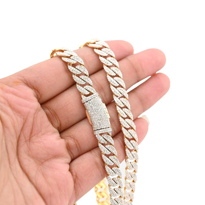 8MM 10k Yellow Gold 9 CTW Natural Diamond Cuban Link Chain 20In 36.8gms Necklace - Elite Jewelers - Necklaces & Chains