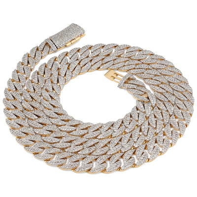 8MM 10k Yellow Gold 9 CTW Natural Diamond Cuban Link Chain 20In 36.8gms Necklace - Elite Jewelers - Necklaces & Chains