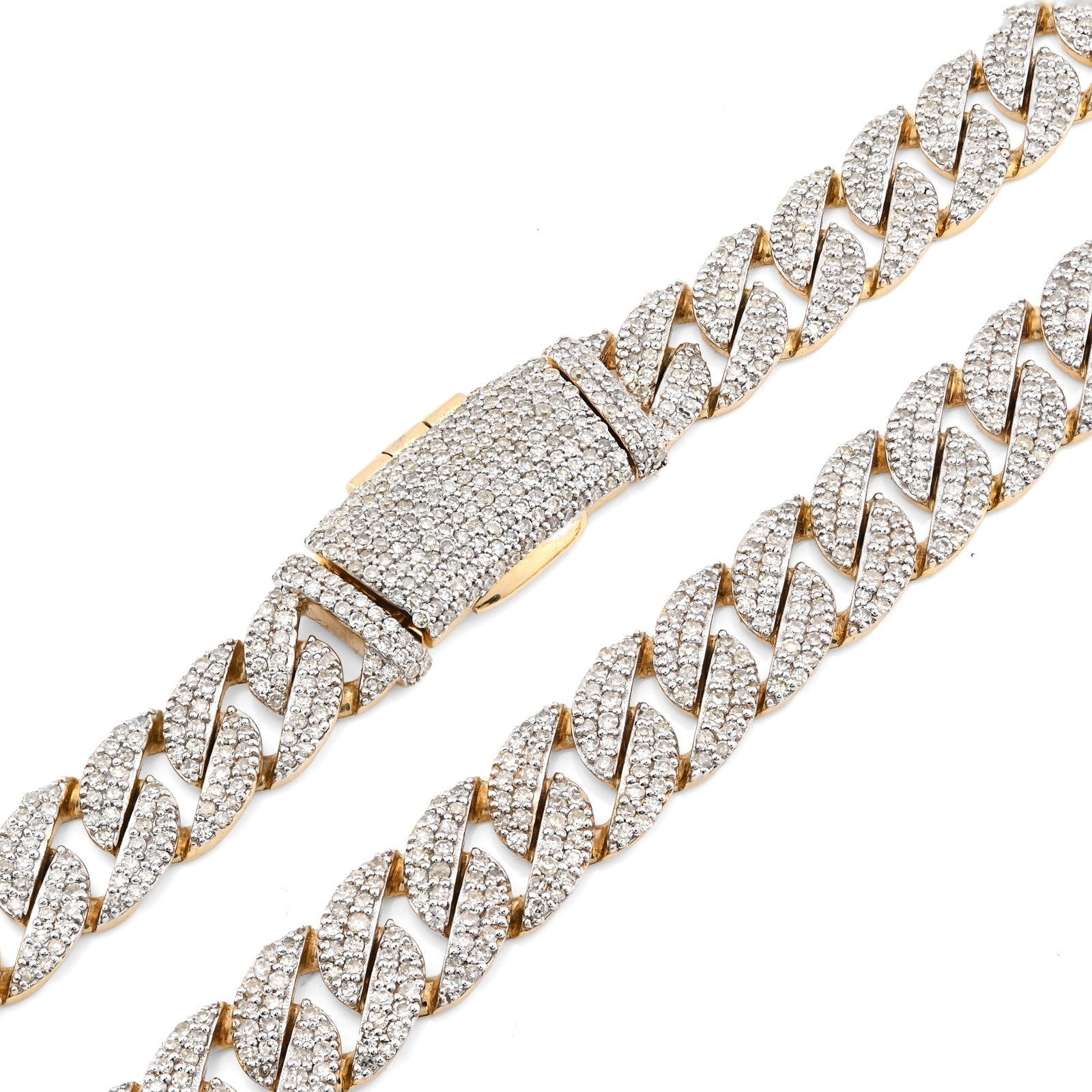 8MM 10k Yellow Gold 9 CTW Natural Diamond Cuban Link Chain 20In 36.8gms Necklace - Elite Jewelers - Necklaces & Chains