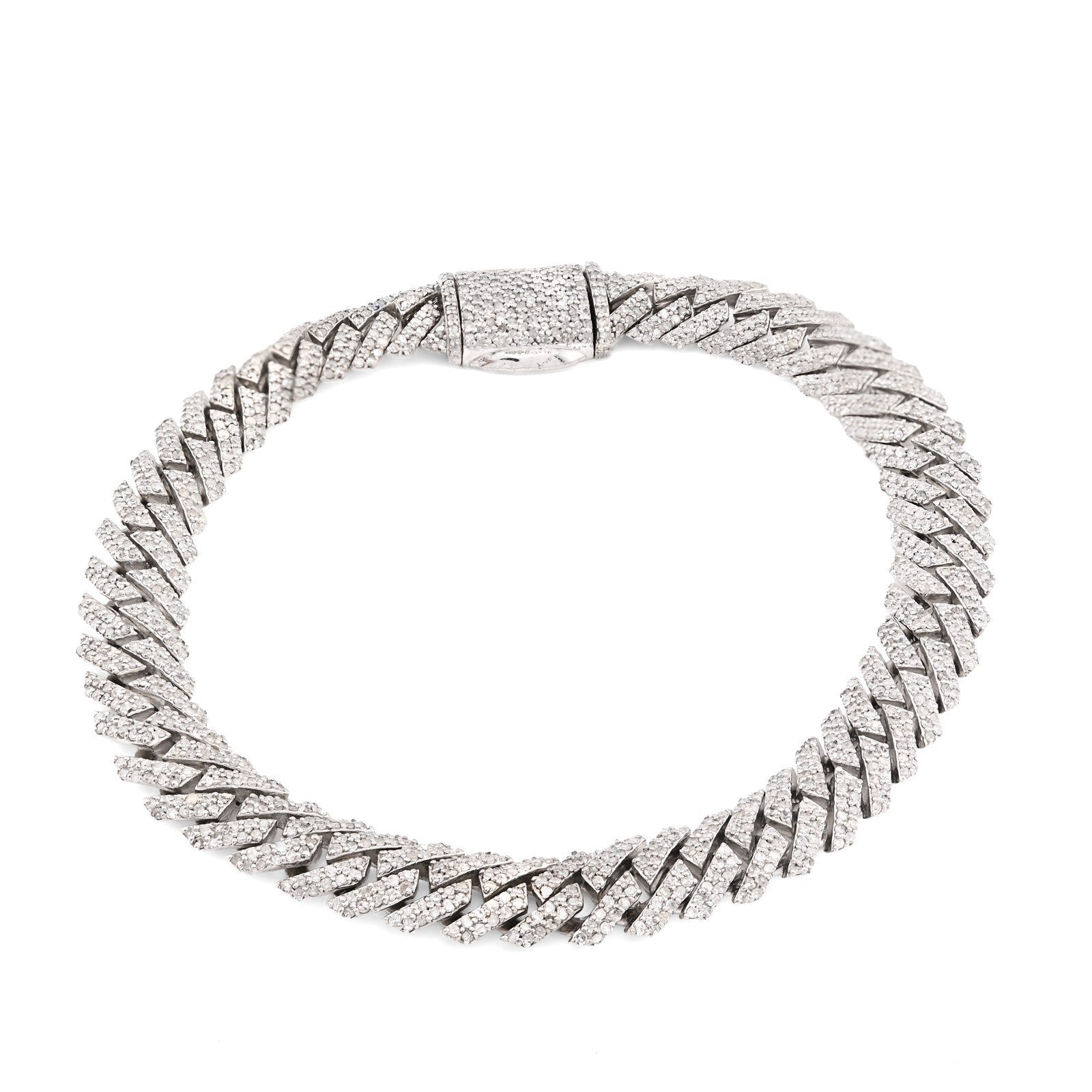 8MM 925 Sterling Silver 23.8g 3.9CTW Natural Diamond Snake Cuban Bracelet 8 Inch - Elite Jewelers - Bracelets
