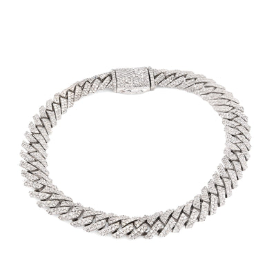 8MM 925 Sterling Silver 23.8g 3.9CTW Natural Diamond Snake Cuban Bracelet 8 Inch - Elite Jewelers - Bracelets