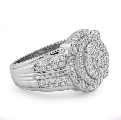 925 1.29CT Lab Grown Round Cluster Halo Men Round Pinky Ring - Elite Jewelers - Rings