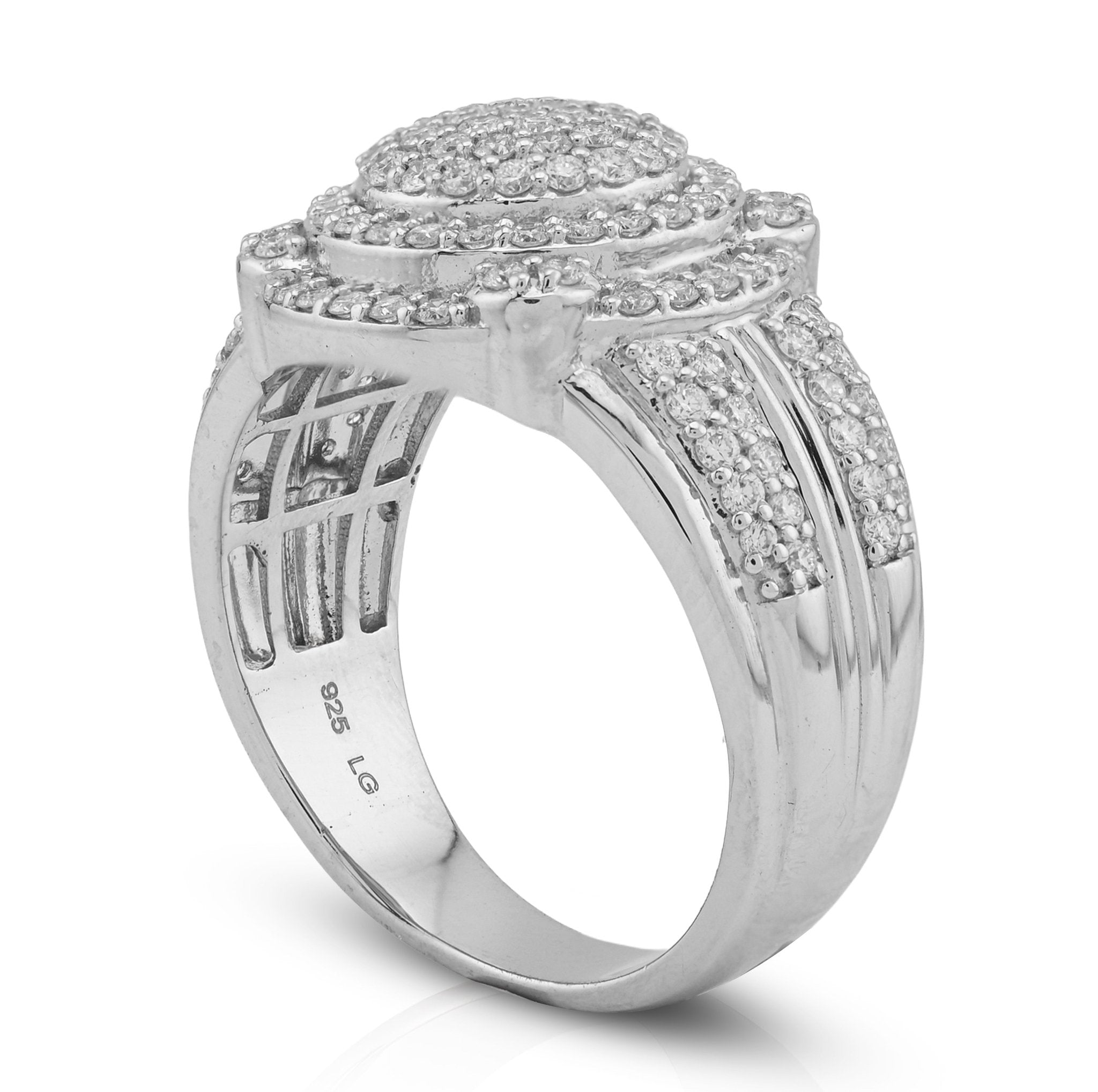 925 1.29CT Lab Grown Round Cluster Halo Men Round Pinky Ring - Elite Jewelers - Rings