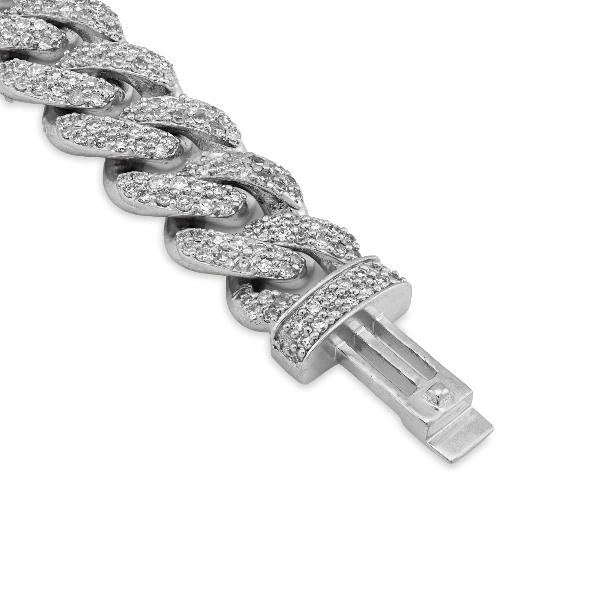 925 All White Cuban Link 9.25CT Lab Diamond 12MM 8" Men Bracelet - Elite Jewelers - Bracelets