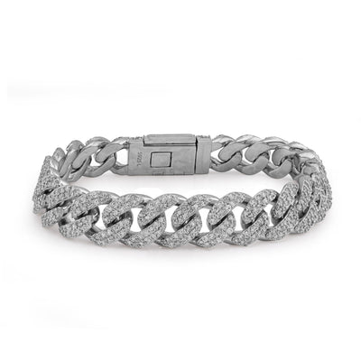 925 All White Cuban Link 9.25CT Lab Diamond 12MM 8" Men Bracelet - Elite Jewelers - Bracelets