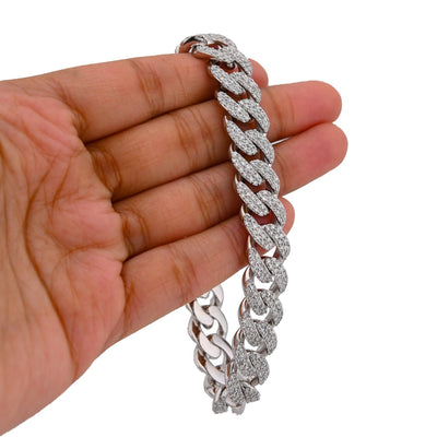 925 All White Cuban Link 9.25CT Lab Diamond 12MM 8" Men Bracelet - Elite Jewelers - Bracelets