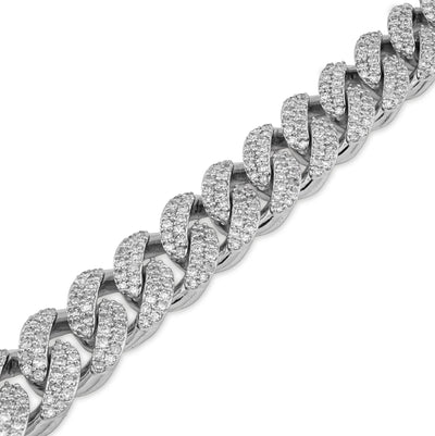 925 All White Cuban Link 9.25CT Lab Diamond 12MM 8" Men Bracelet - Elite Jewelers - Bracelets