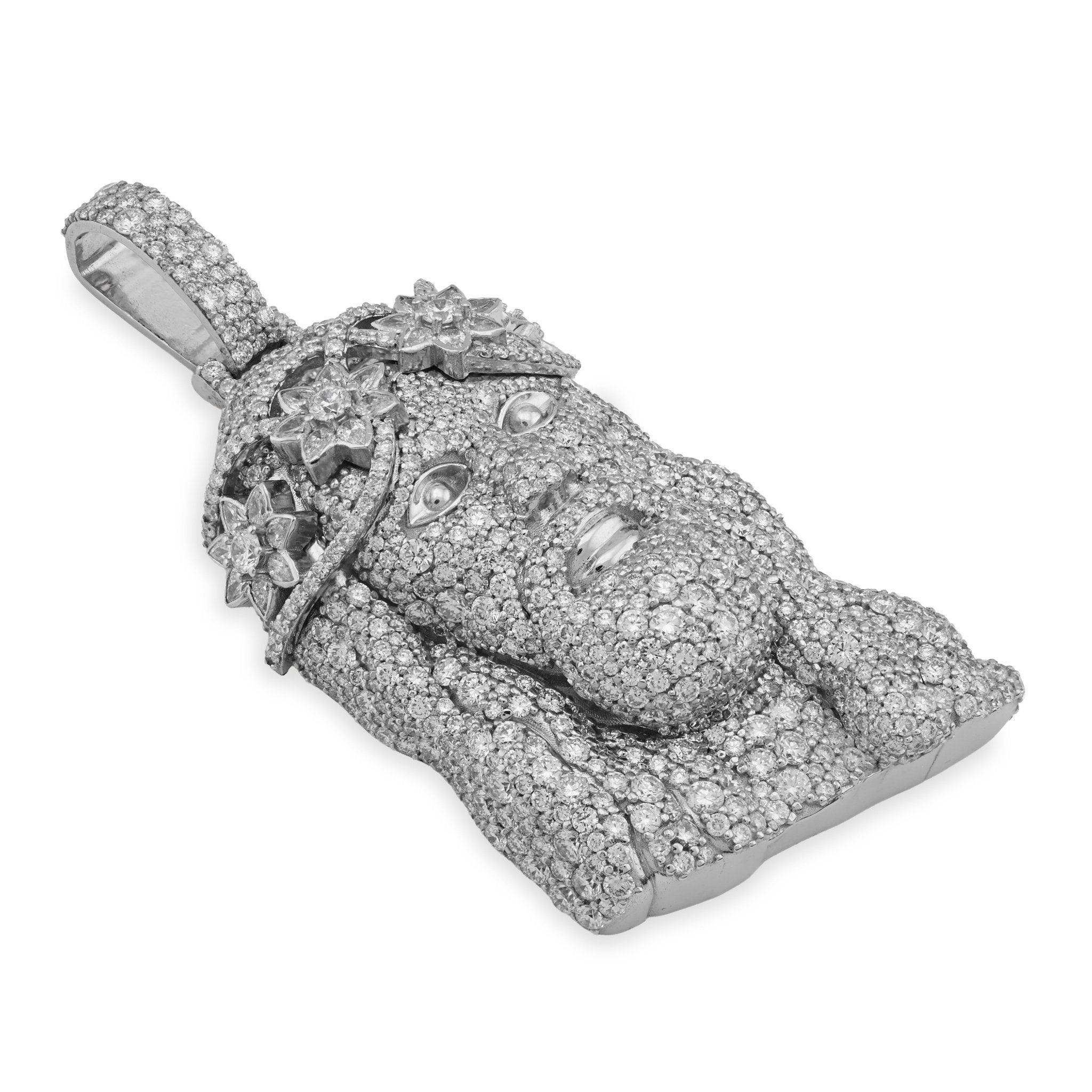 925 All White Jesus Head Round/Teardrop 14.91CT Lab Diamond Flower Crown 3" Pendant Men Charm - Elite Jewelers - Charms & Pendants