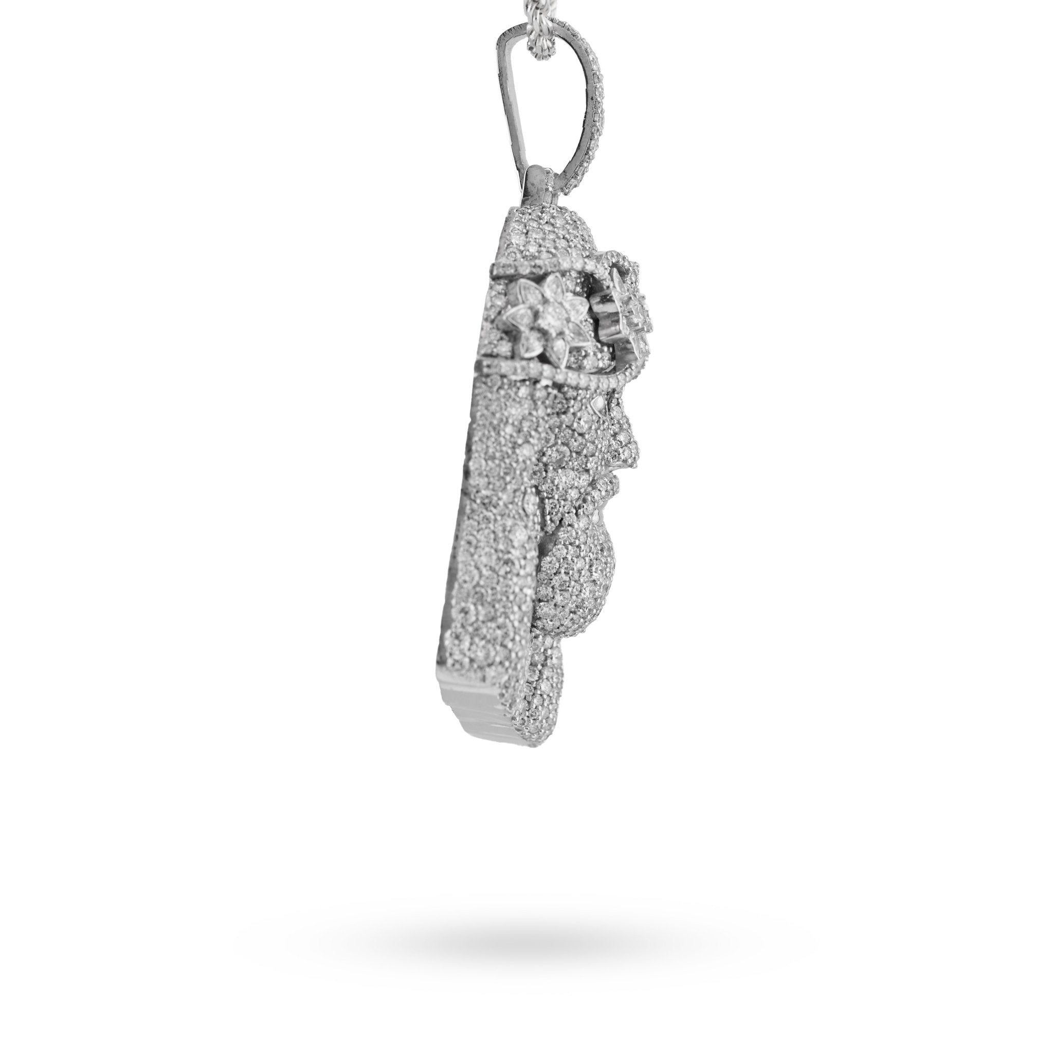 925 All White Jesus Head Round/Teardrop 14.91CT Lab Diamond Flower Crown 3" Pendant Men Charm - Elite Jewelers - Charms & Pendants