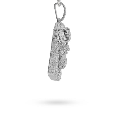925 All White Jesus Head Round/Teardrop 14.91CT Lab Diamond Flower Crown 3" Pendant Men Charm - Elite Jewelers - Charms & Pendants