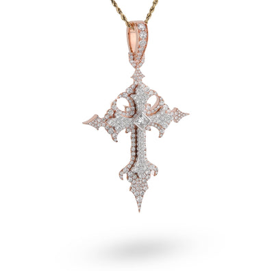 925 Rose Princess Cut Solitaire 7.83CT Lab Diamond Cross Pendant 37.6g Men 3.5" Charm - Elite Jewelers - Charms & Pendants