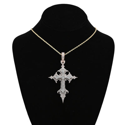 925 Rose Princess Cut Solitaire 7.83CT Lab Diamond Cross Pendant 37.6g Men 3.5" Charm - Elite Jewelers - Charms & Pendants