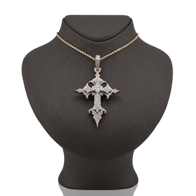 925 Rose Princess Cut Solitaire 7.83CT Lab Diamond Cross Pendant 37.6g Men 3.5" Charm - Elite Jewelers - Charms & Pendants