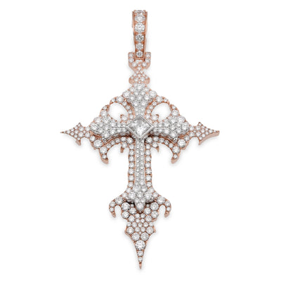 925 Rose Princess Cut Solitaire 7.83CT Lab Diamond Cross Pendant 37.6g Men 3.5" Charm - Elite Jewelers - Charms & Pendants