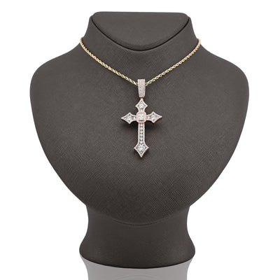 925 Rose Round/Cushion Solitaire Cross Pendant 5.14CT Lab Diamond 2.62" 14.8g Men Charm - Elite Jewelers - Charms & Pendants