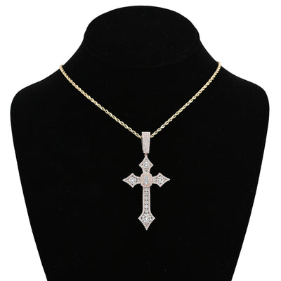 925 Rose Round/Cushion Solitaire Cross Pendant 5.14CT Lab Diamond 2.62" 14.8g Men Charm - Elite Jewelers - Charms & Pendants