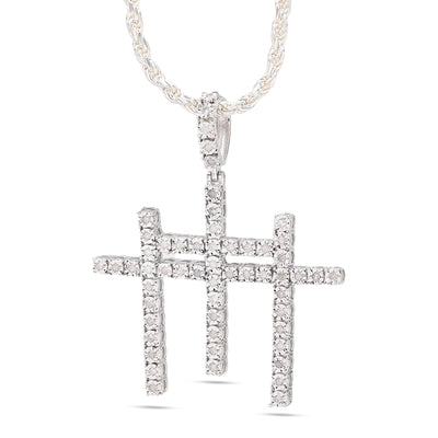 925 Silver 0.55 CTW Natural Diamond Religious 3 Cross Pendant 7.7g Mens Charm - Elite Jewelers - Charms & Pendants