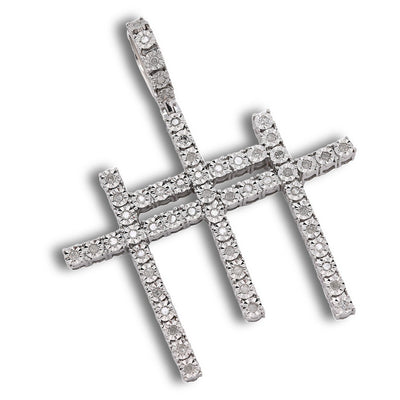 925 Silver 0.55 CTW Natural Diamond Religious 3 Cross Pendant 7.7g Mens Charm - Elite Jewelers - Charms & Pendants