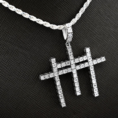 925 Silver 0.55 CTW Natural Diamond Religious 3 Cross Pendant 7.7g Mens Charm - Elite Jewelers - Charms & Pendants