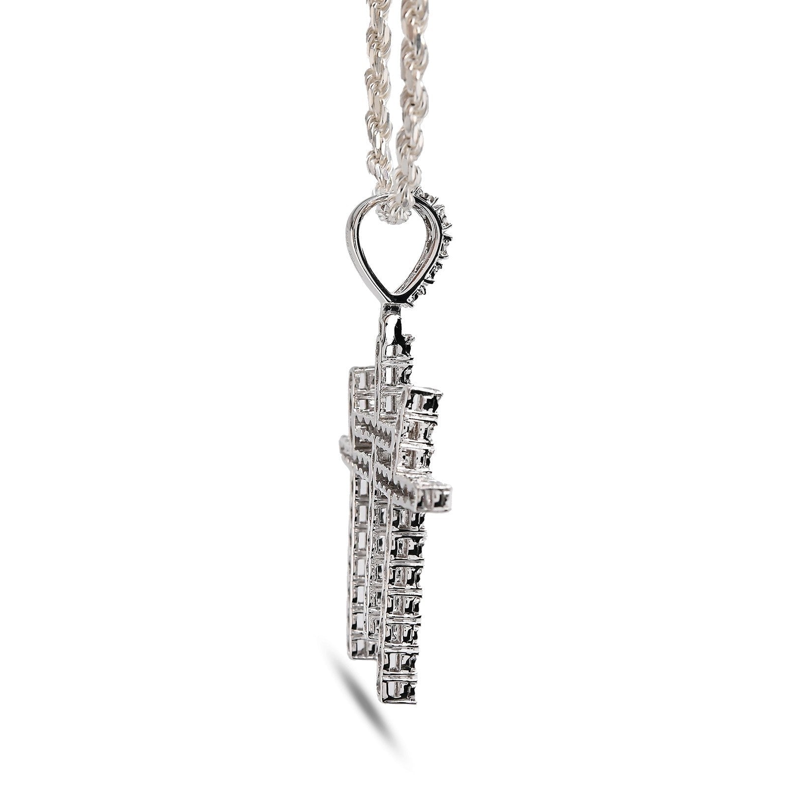 925 Silver 0.55 CTW Natural Diamond Religious 3 Cross Pendant 7.7g Mens Charm - Elite Jewelers - Charms & Pendants