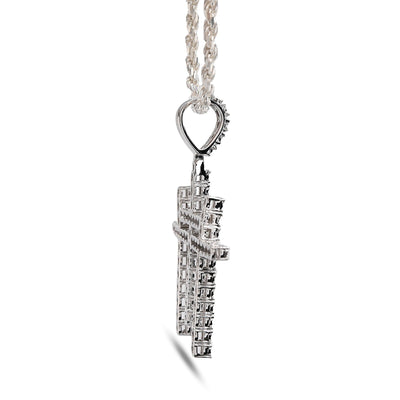925 Silver 0.55 CTW Natural Diamond Religious 3 Cross Pendant 7.7g Mens Charm - Elite Jewelers - Charms & Pendants