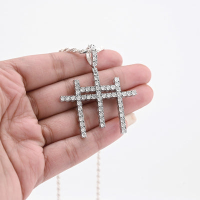 925 Silver 0.55 CTW Natural Diamond Religious 3 Cross Pendant 7.7g Mens Charm - Elite Jewelers - Charms & Pendants