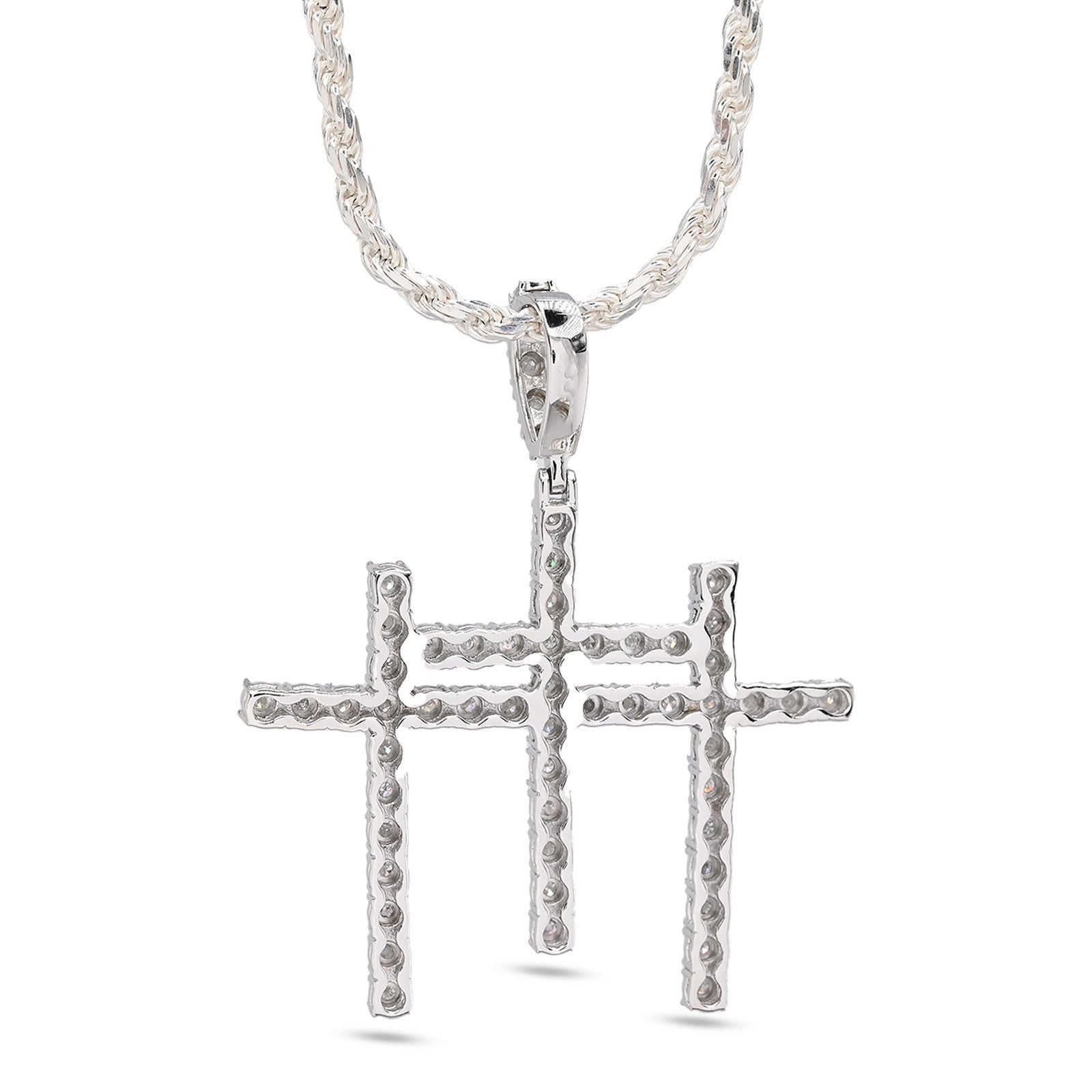 925 Silver 0.55 CTW Natural Diamond Religious 3 Cross Pendant 7.7g Mens Charm - Elite Jewelers - Charms & Pendants