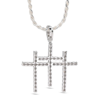 925 Silver 0.55 CTW Natural Diamond Religious 3 Cross Pendant 7.7g Mens Charm - Elite Jewelers - Charms & Pendants