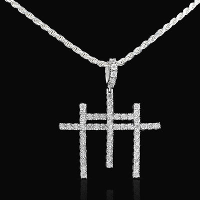 925 Silver 0.55 CTW Natural Diamond Religious 3 Cross Pendant 7.7g Mens Charm - Elite Jewelers - Charms & Pendants