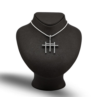 925 Silver 0.55 CTW Natural Diamond Religious 3 Cross Pendant 7.7g Mens Charm - Elite Jewelers - Charms & Pendants