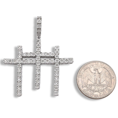 925 Silver 0.55 CTW Natural Diamond Religious 3 Cross Pendant 7.7g Mens Charm - Elite Jewelers - Charms & Pendants