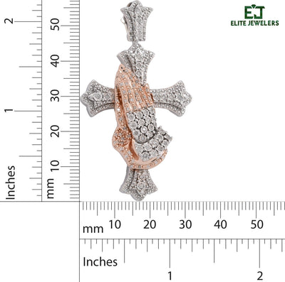 925 Silver 0.6 CTW Natural Diamond Cross with Praying Hands Pendant 16g Charm - Elite Jewelers - Charms & Pendants